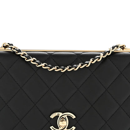 Lambskin Quilted Trendy CC Wallet On Chain WOC Black
