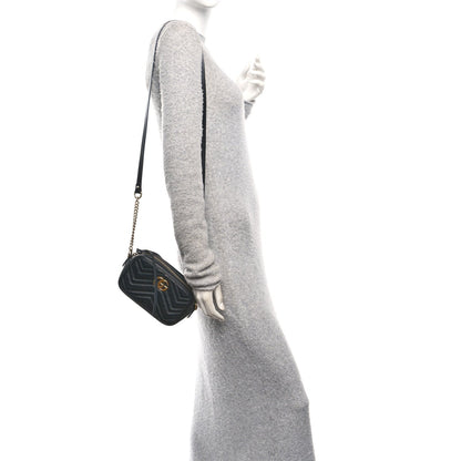 Calfskin Matelasse Small GG Marmont Chain Shoulder Bag Black