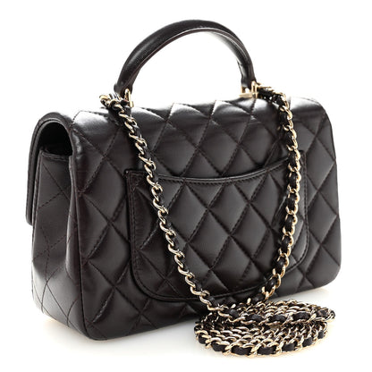 Lambskin Quilted Mini Top Handle Rectangular Flap Dark Purple