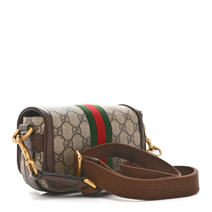 GG Supreme Monogram Web Mini Ophidia Flap Shoulder Bag Brown