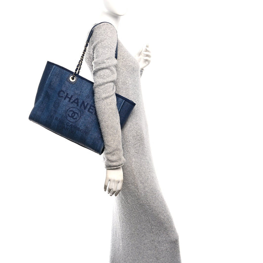 Mixed Fibers Striped Small Deauville Tote Navy Blue