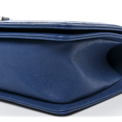 Caviar Quilted Medium Boy Flap Dark Blue
