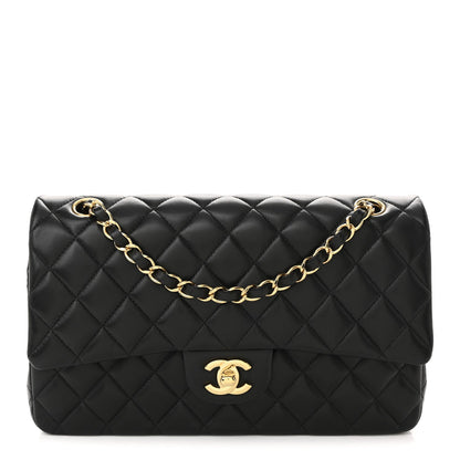 Lambskin Quilted Medium Double Flap Black