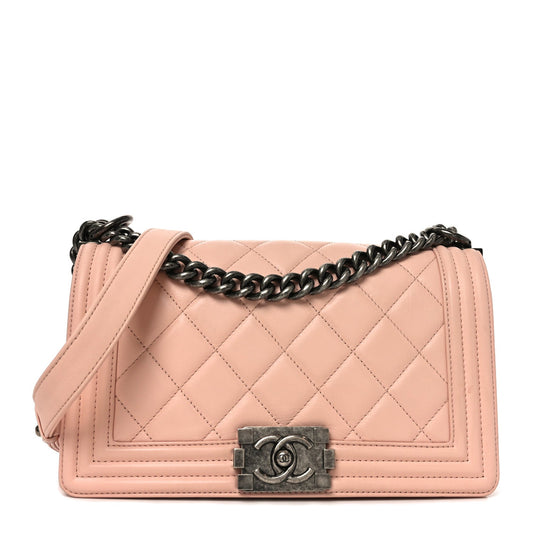 Lambskin Quilted Medium Boy Flap Light Pink