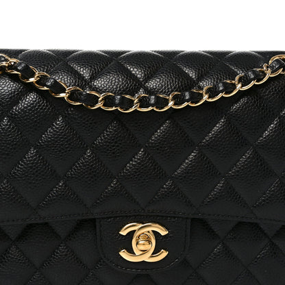 Caviar Quilted Medium Double Flap Black