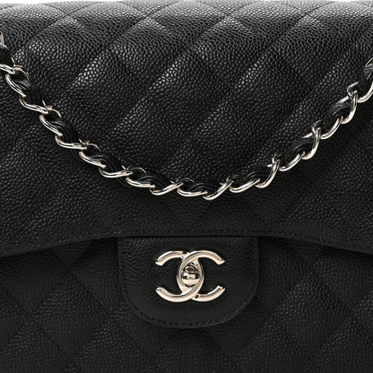 Caviar Quilted Jumbo Double Flap Black