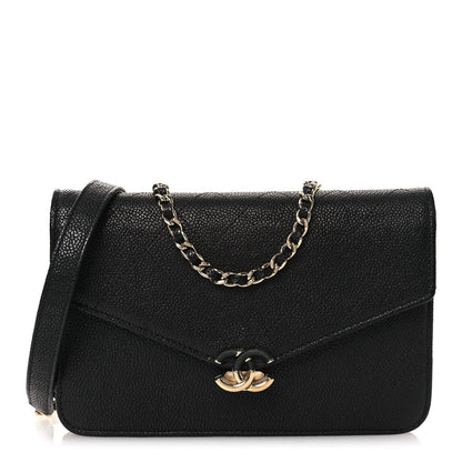 Grained Calfskin Quilted Cuba Wallet On Chain WOC Black