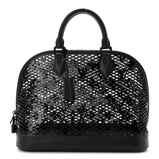 Patent Calfskin Laced Monogram Alma PM Black
