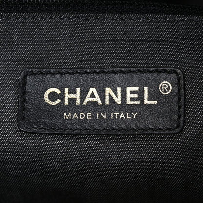 Straw Raffia Calfskin Chain Small Deauville Tote Black