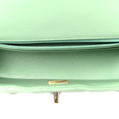 Lambskin Quilted Mini Rectangular Flap Green