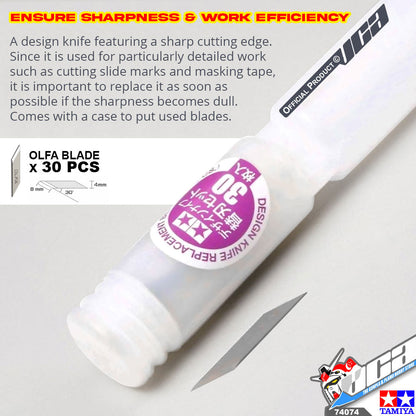 TAMIYA 74074 DESIGN KNIFE REPLACEMENT BLADE (30 PCS)