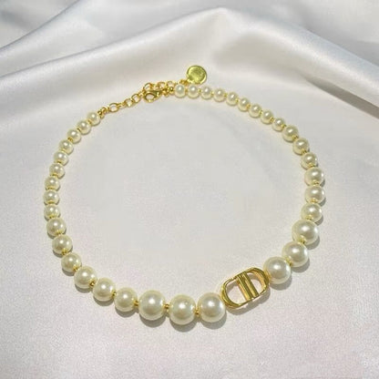 Dior Pearl Letter Necklace Bracelet