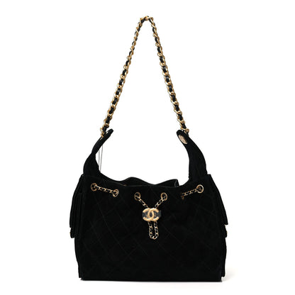 Suede Quilted Small Chanel 25 Handbag Black