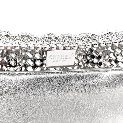 Crystal Embellished Metallic Lambskin Mini Chanel 22 Silver