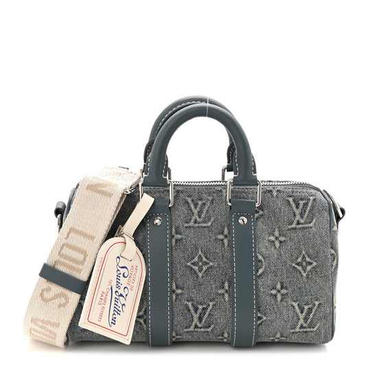 Monogram Washed Denim Keepall Bandouliere 25
