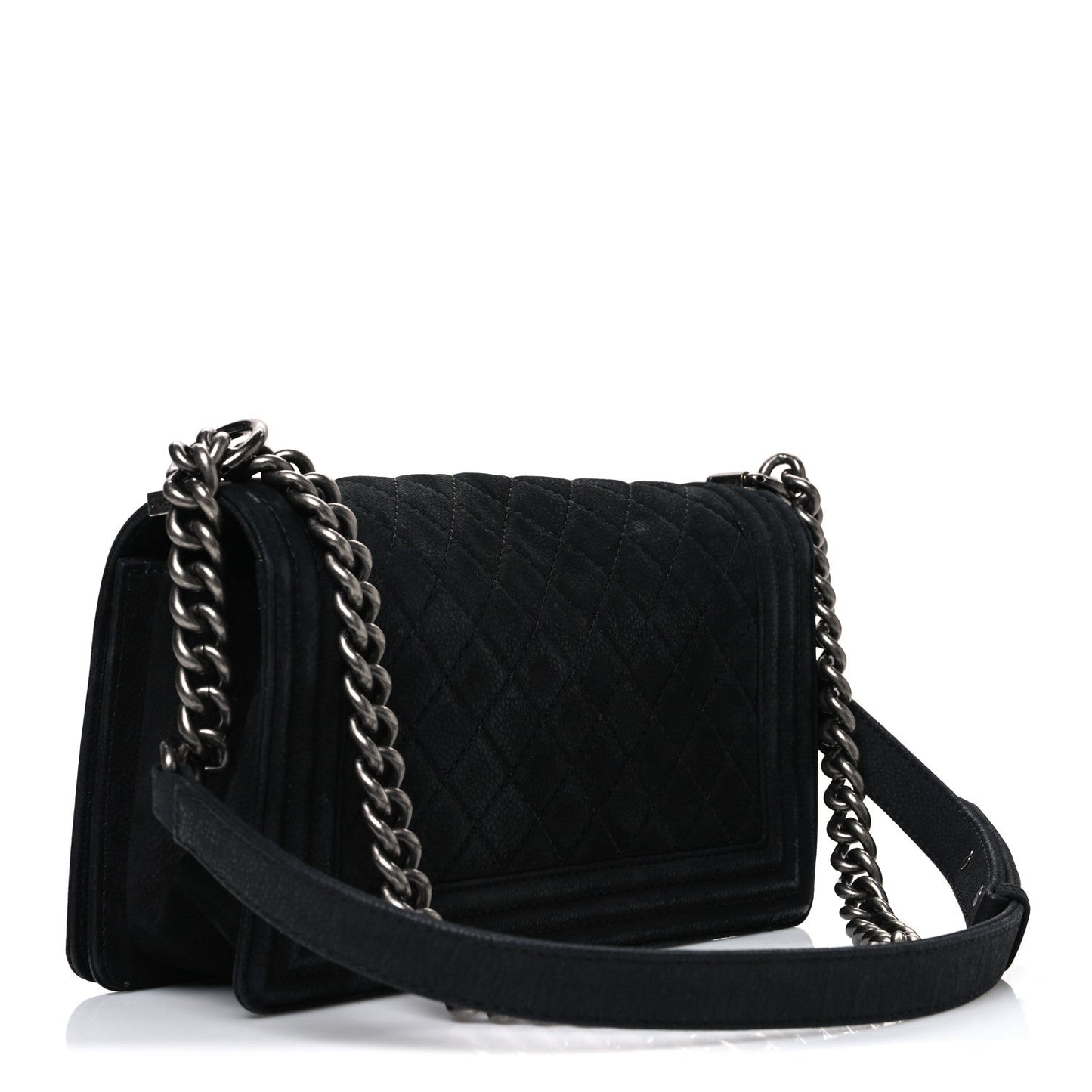 Bullskin Suede Caviar Quilted Medium Boy Flap Black