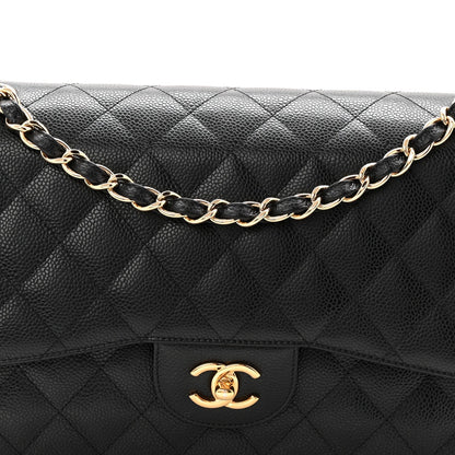 Caviar Quilted Jumbo Double Flap Black