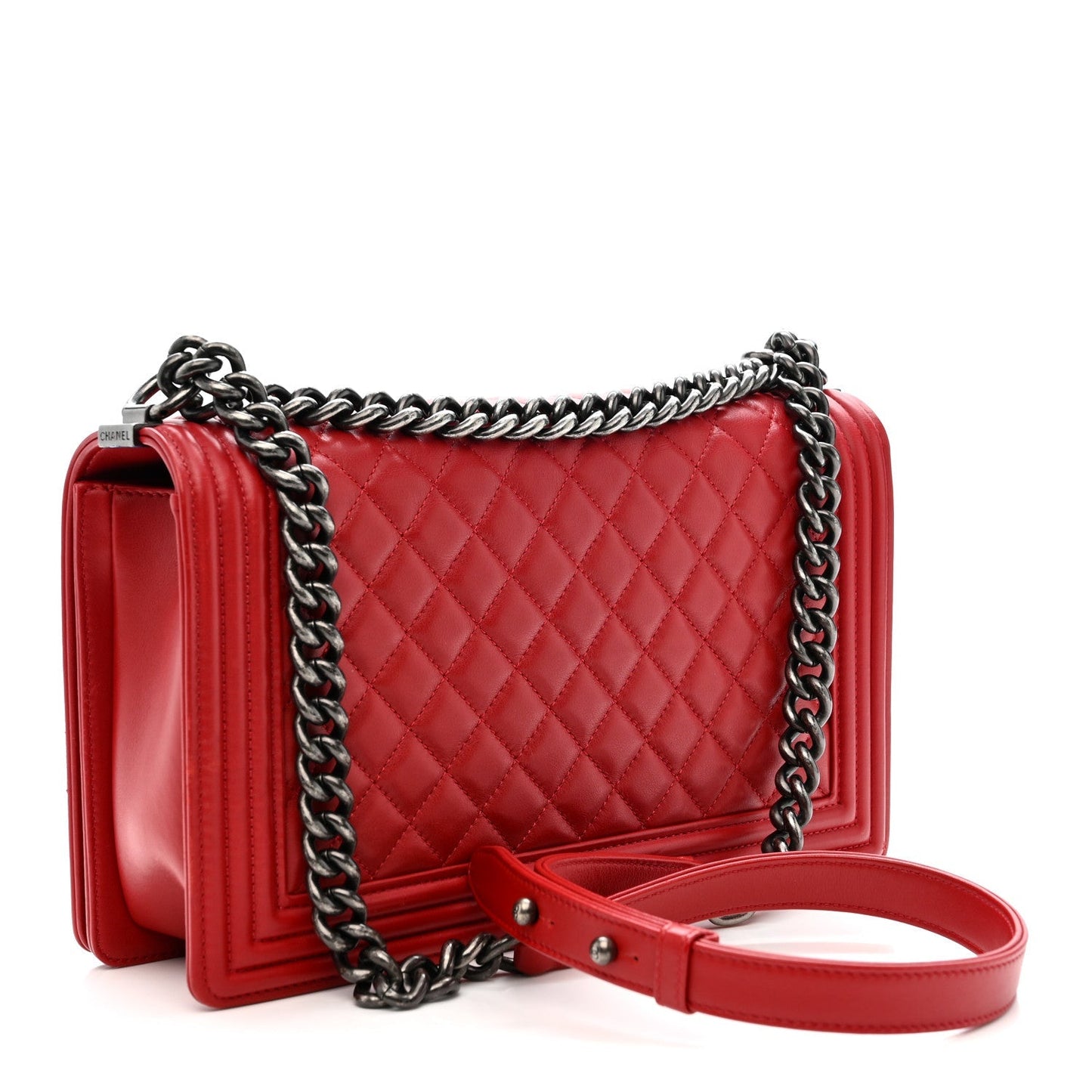 Lambskin Quilted New Medium Boy Flap Red