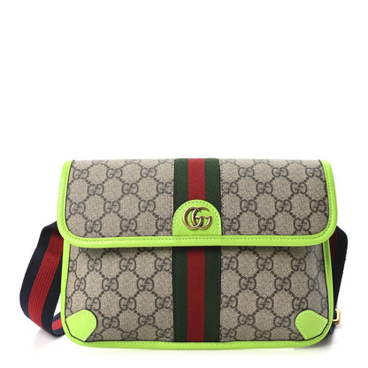 GG Supreme Monogram Web Small Ophidia Belt Bag Beige Ebony Electric Green