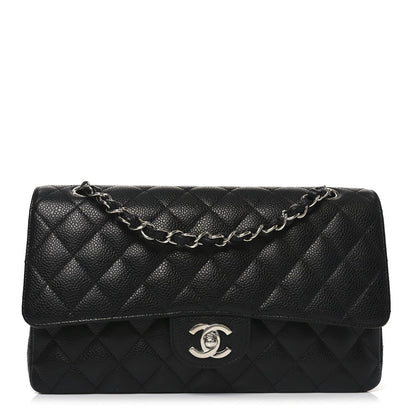 Caviar Quilted Medium Double Flap Black