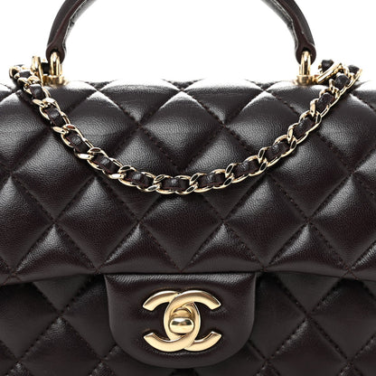 Lambskin Quilted Mini Top Handle Rectangular Flap Dark Purple