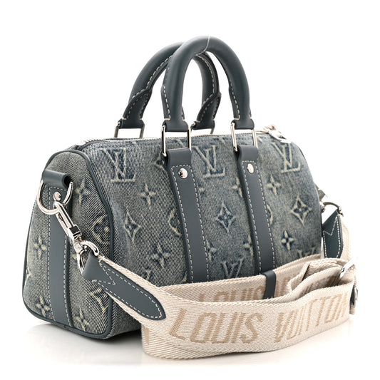 Monogram Washed Denim Keepall Bandouliere 25