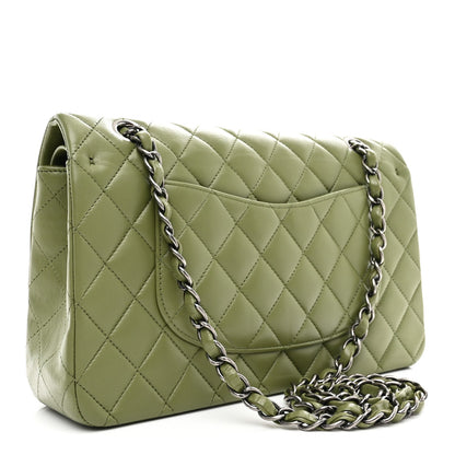 Lambskin Quilted Medium Double Flap Green