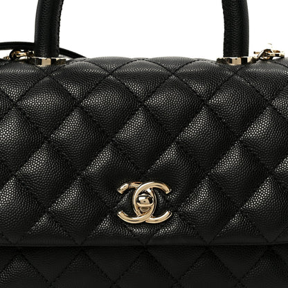 Caviar Quilted Mini Coco Handle Flap Black