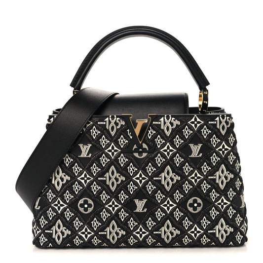 Calfskin Since 1854 Embroidered Capucines PM Black