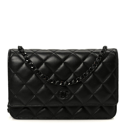 Pearly Lambskin Quilted Wallet On Chain WOC So Black