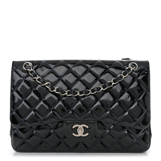 Patent Quilted Jumbo Double Flap Dark Blue