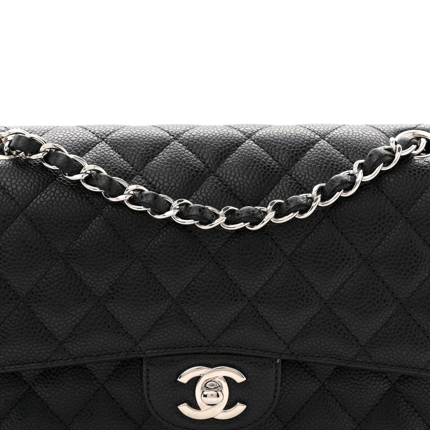 Caviar Quilted Medium Double Flap Black