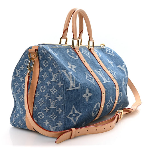 Denim Monogram New LV Remix Keepall Bandouliere 45 Blue