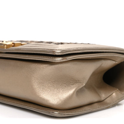Metallic Lambskin Medium Scaled Boy Flap Gold