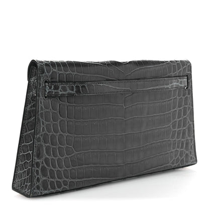 Shiny Niloticus Crocodile Kelly Elan Pochette Bleu Tempete