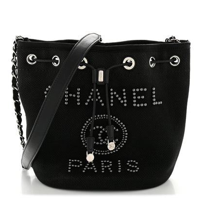 Canvas Deauville Drawstring Bucket Bag Black