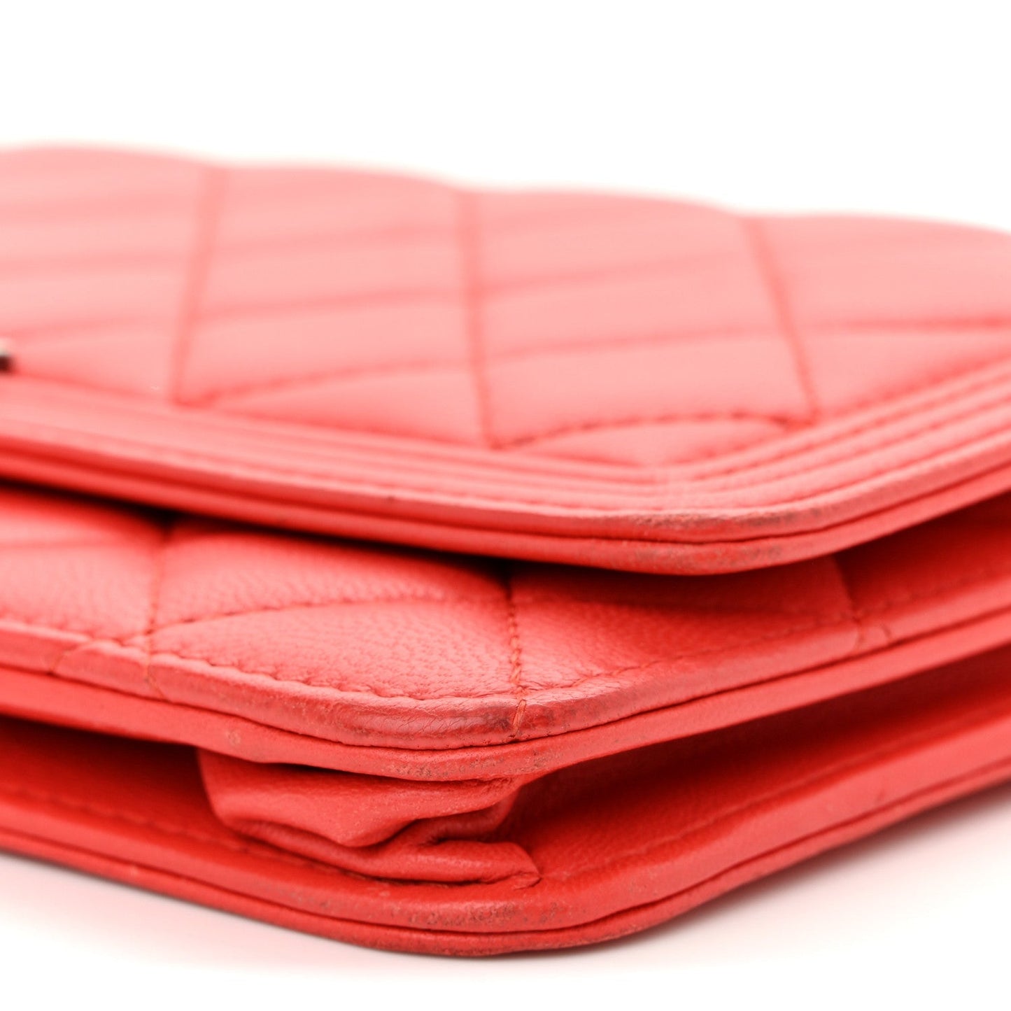 Lambskin Quilted Boy Wallet On Chain WOC Red