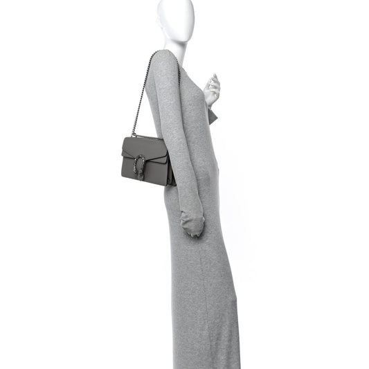 Pebbled Calfskin Small Dionysus Shoulder Bag Dusty Grey