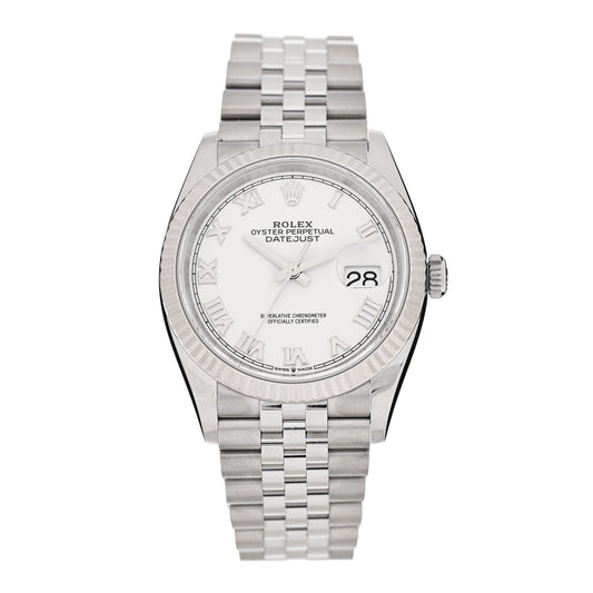 Stainless Steel 18K White Gold 36mm Oyster Perpetual Datejust Watch White Roman 126234