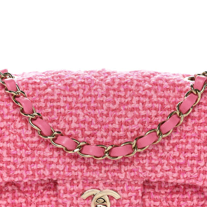 Wool Tweed Quilted Mini Rectangular Flap Dark Pink Fuchsia