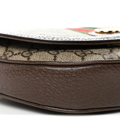 GG Supreme Monogram Textured Dollar Calfskin Web Mini Ophidia Flap Shoulder Bag Beige Ebony New Acero