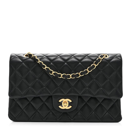 Lambskin Quilted Medium Double Flap Black
