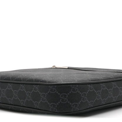 GG Supreme Monogram Web Small Flat Messenger Bag Black Grey