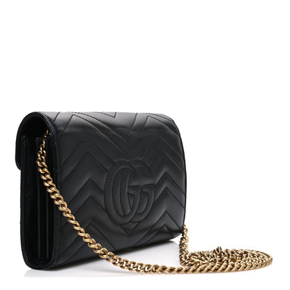 Calfskin Matelasse GG Marmont Chain Wallet Black