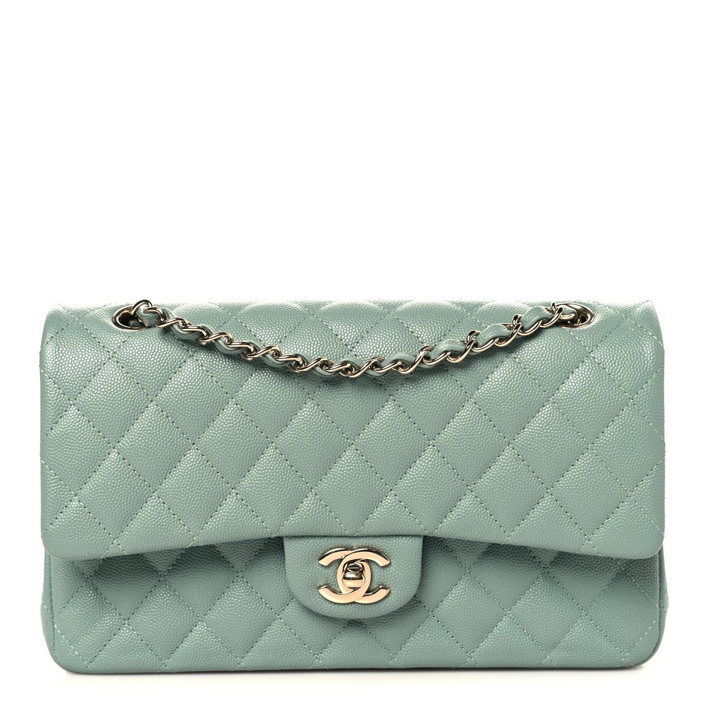 Caviar Quilted Medium Double Flap Dark Green