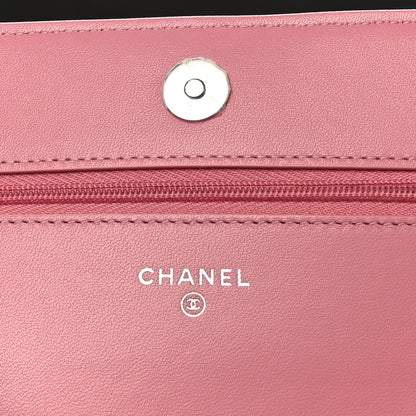 Lambskin Quilted Crystal Star Wallet On Chain WOC Pink