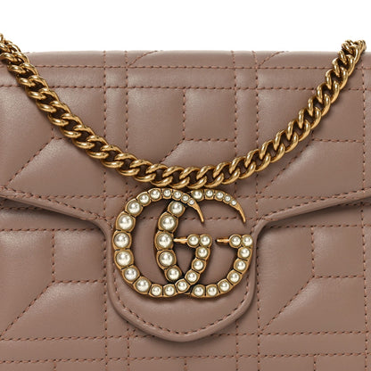 Calfskin Matelasse Mini Pearly GG Marmont Chain Wallet Porcelain Rose