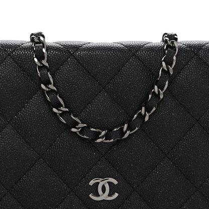 Iridescent Caviar Quilted Wallet on Chain WOC Black