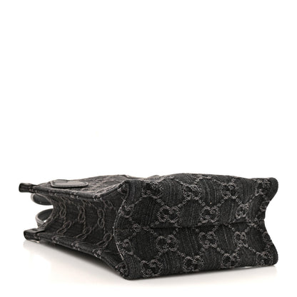 Denim GG Monogram Dollar Calfskin Mini Ophidia Tote Black Grey