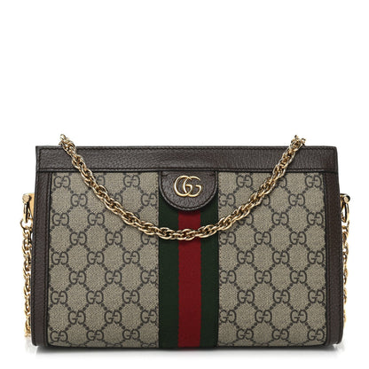 GG Supreme Monogram Web Small Ophidia Chain Shoulder Bag Brown